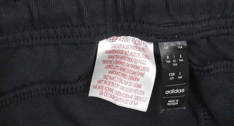 Adidas Teens Black Jogger Trousers Size 164 Regular Fit