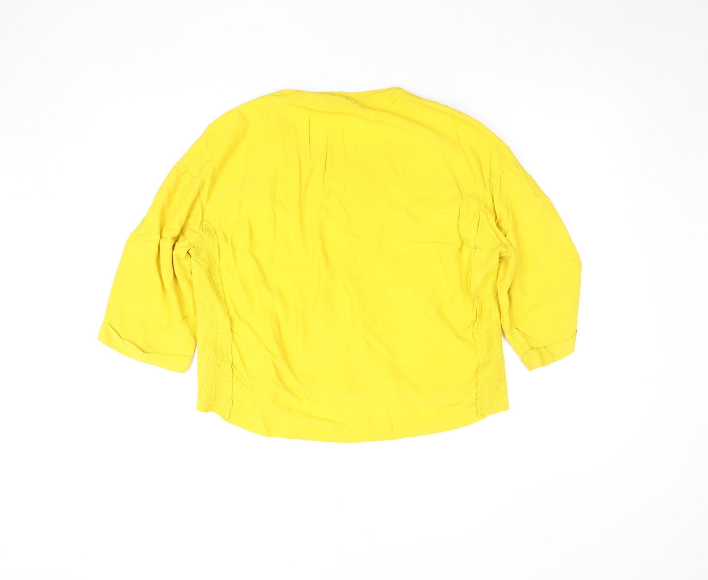 Zara Basic Women’s Yellow Cropped 3/4 Sleeve Cotton Blend Blouse M