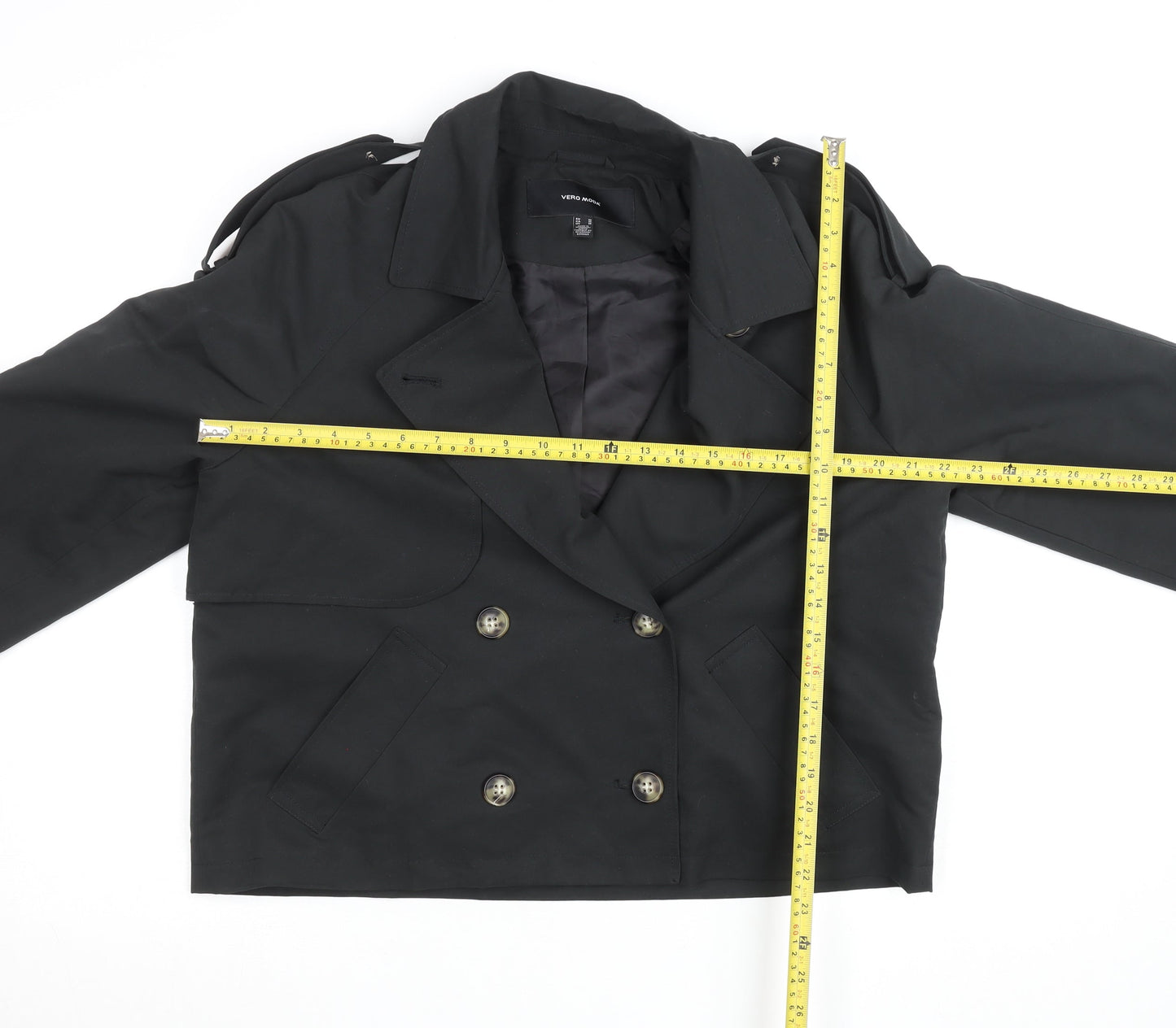 Vero Moda Women's Black Cropped Pea Coat Jacket Size 12