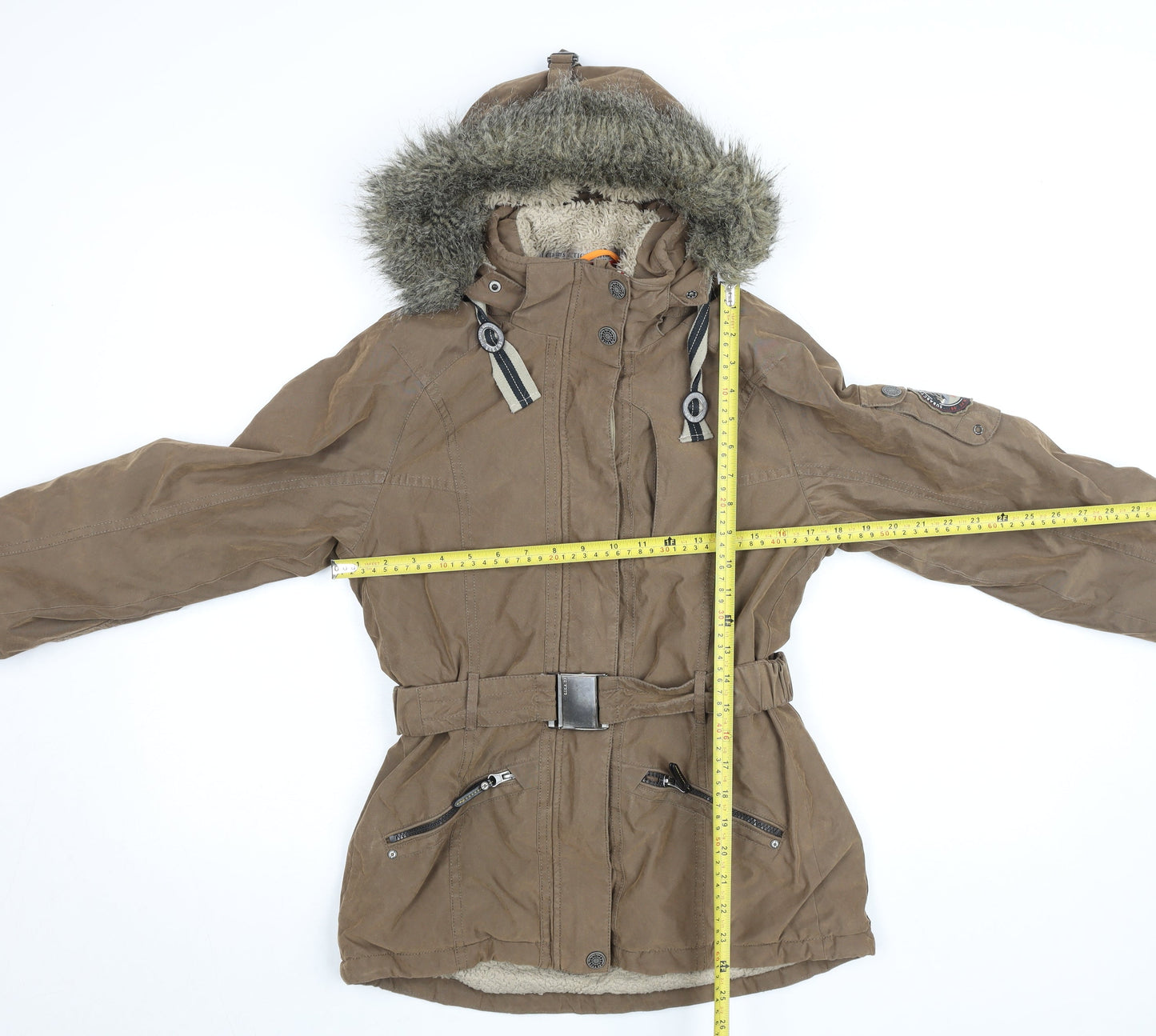 G.I.G.A. DX by Killtec Women's Brown Parka Jacket Size 10 Hooded Belted