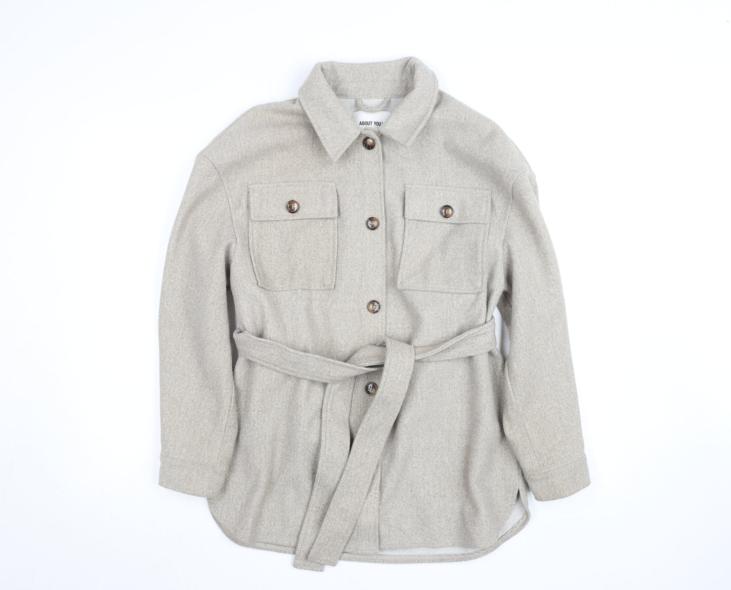ABOUT YOU Women’s Beige Belted Twill Jacket Size 10 Regular Fit