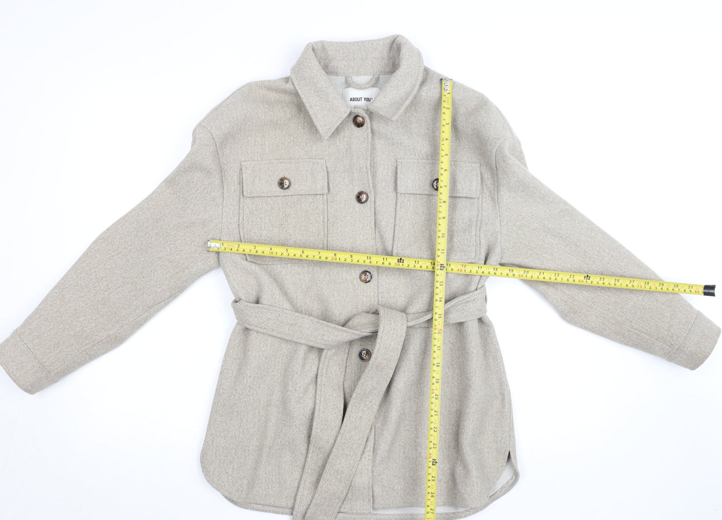ABOUT YOU Women’s Beige Belted Twill Jacket Size 10 Regular Fit