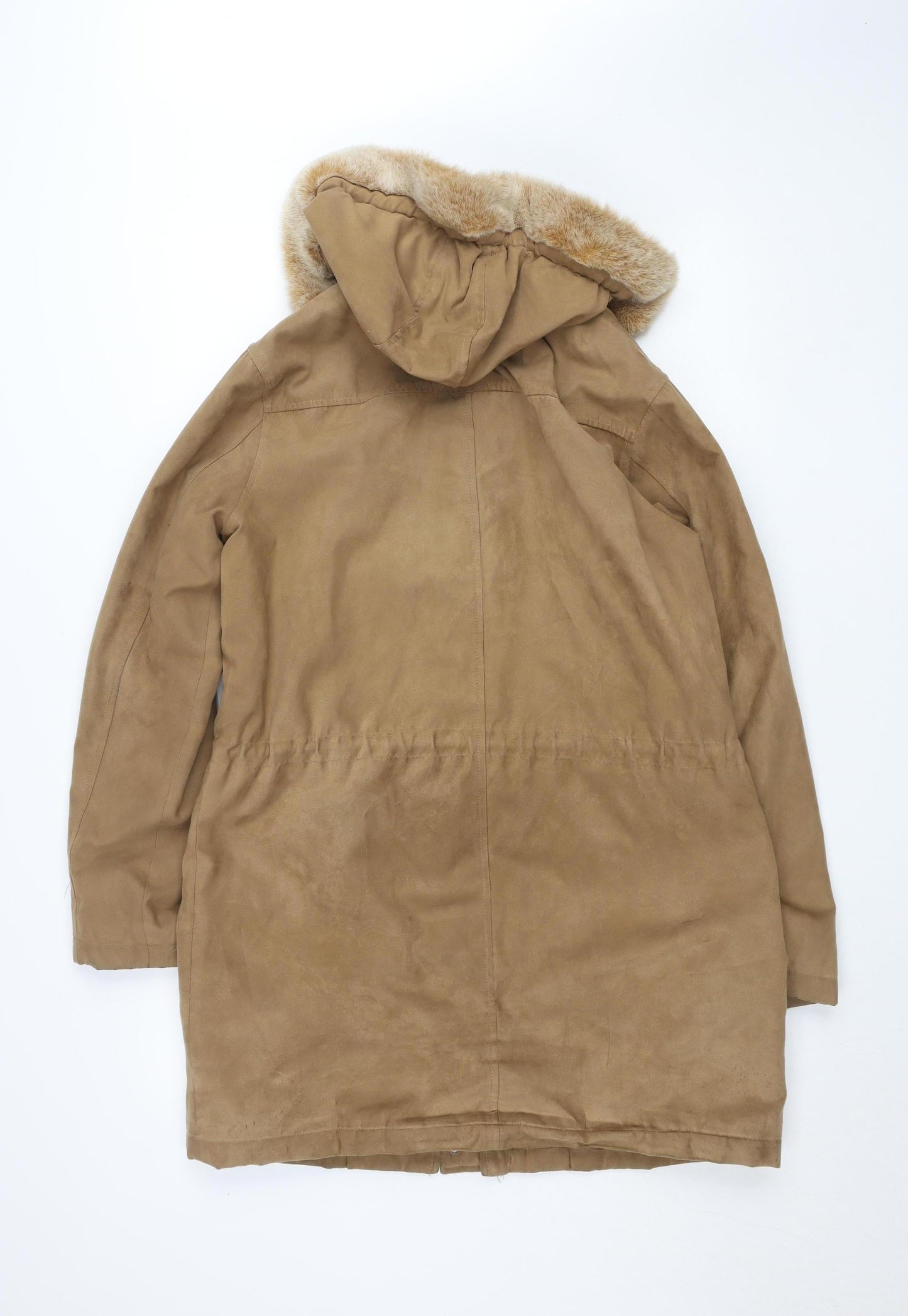 Debenhams Women Beige Faux Suede Faux Fur Hooded Parka Coat Size 12