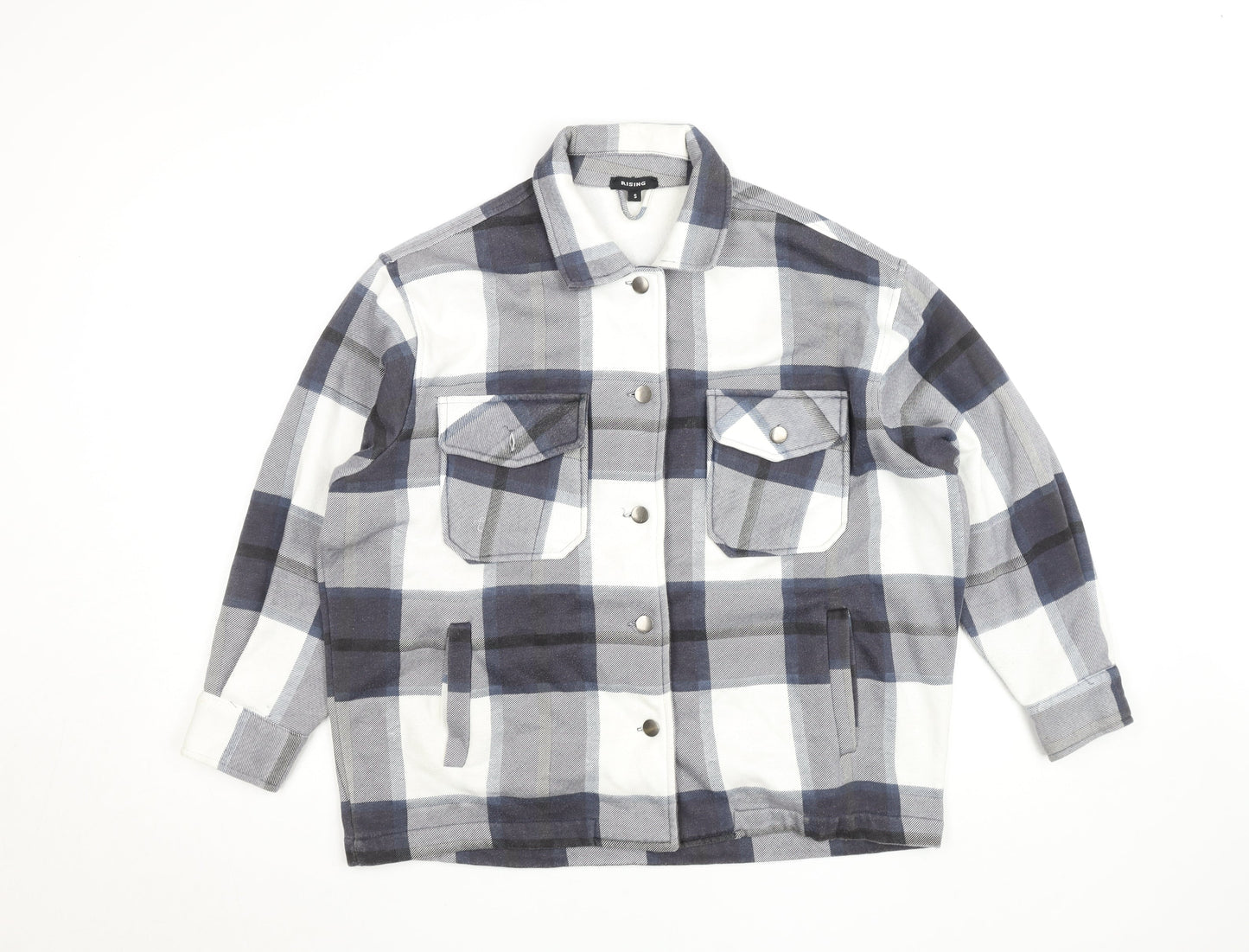 Rising Womens Blue Check Flannel Shacket Jacket Size S