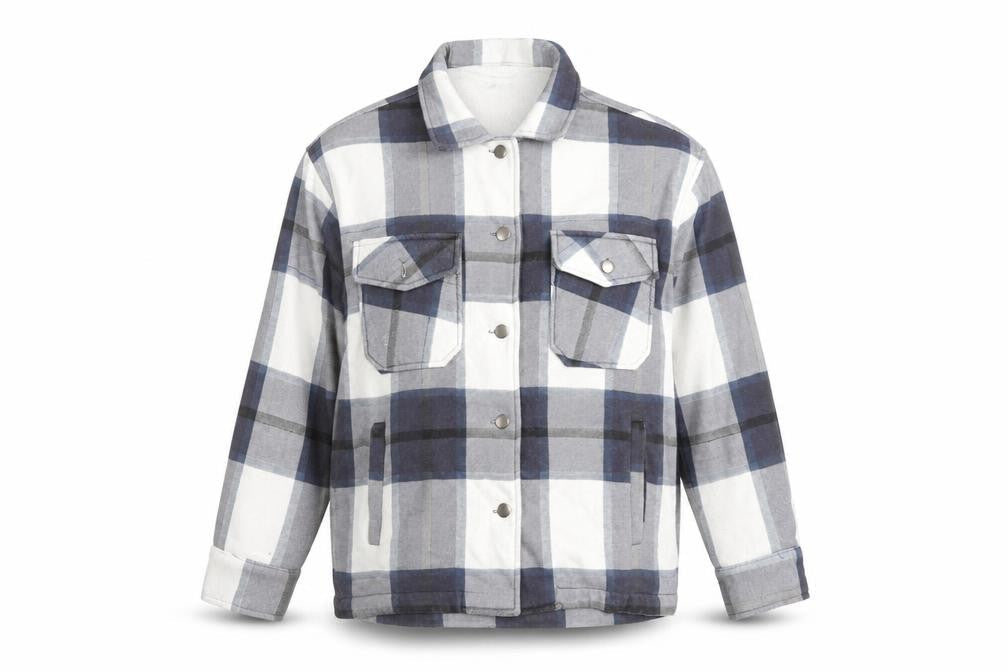 Rising Womens Blue Check Flannel Shacket Jacket Size S