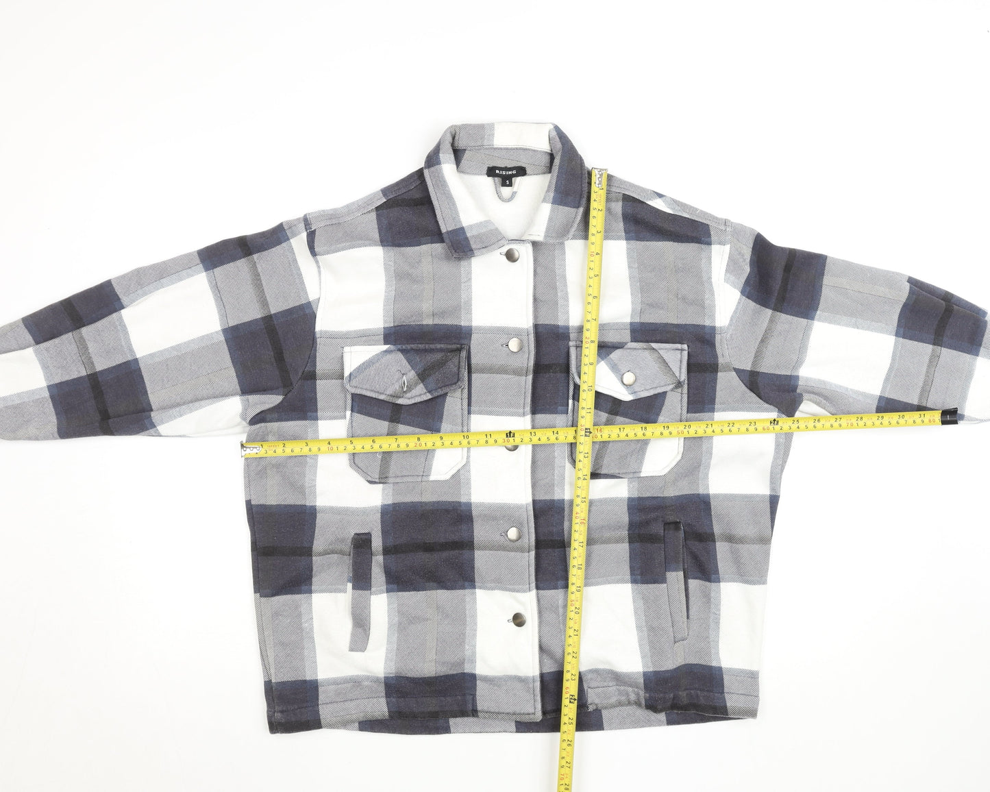 Rising Womens Blue Check Flannel Shacket Jacket Size S
