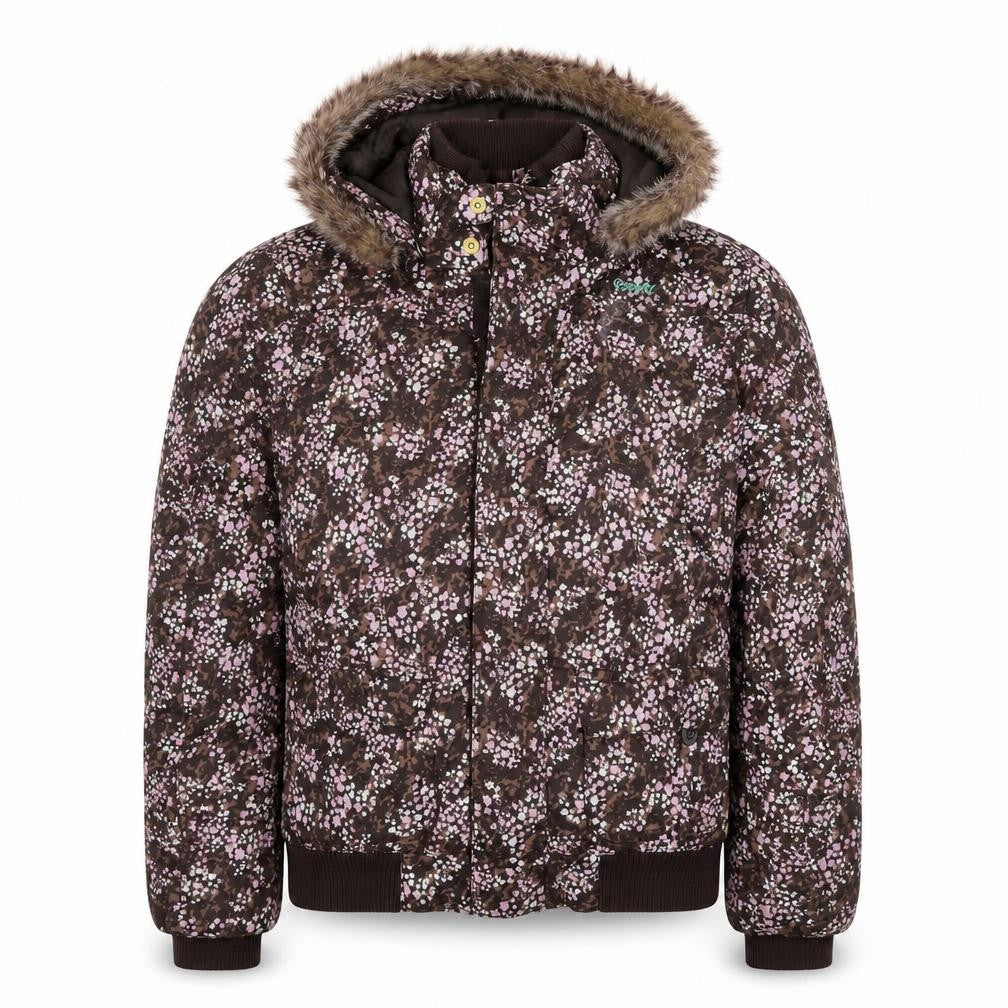 Protest Girls Brown Floral Hooded Waterproof Puffer Jacket Size 16 Years