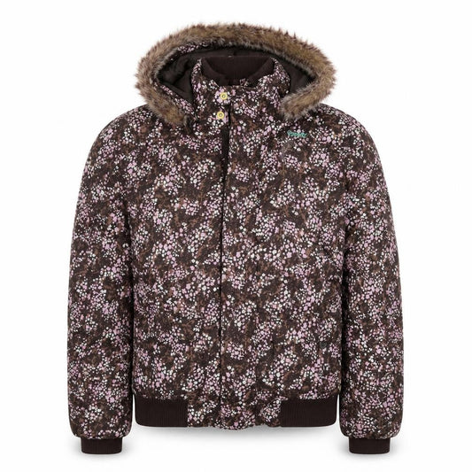 Protest Girls Brown Floral Hooded Waterproof Puffer Jacket Size 16 Years