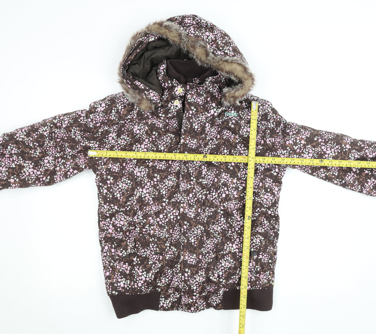 Protest Girls Brown Floral Hooded Waterproof Puffer Jacket Size 16 Years