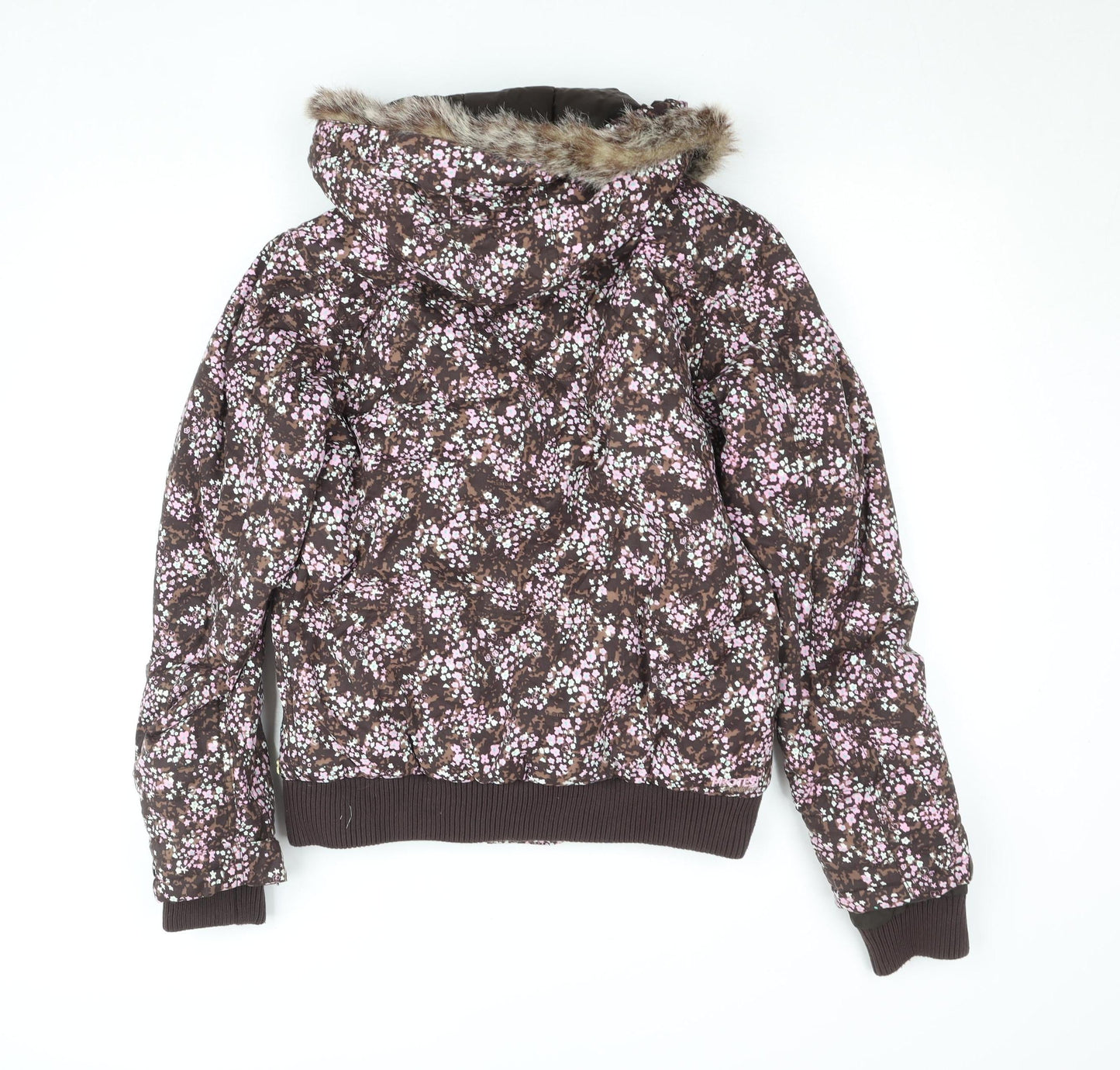 Protest Girls Brown Floral Hooded Waterproof Puffer Jacket Size 16 Years