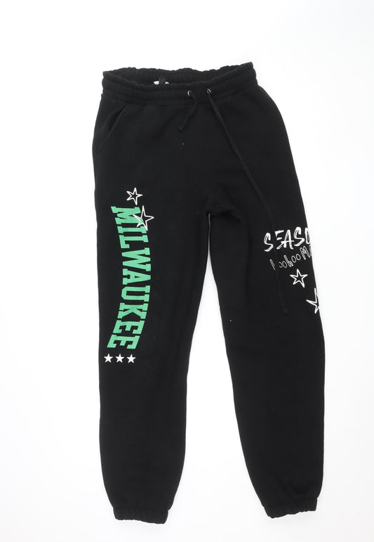boohooMAN Black Joggers Men's M Milwaukee Print Casual Sweatpants
