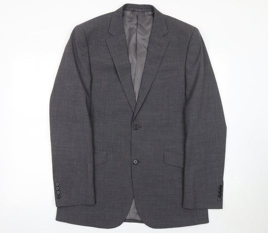 Men's Grey Wool Blend Slim Fit Single Breasted Suit Jacket 38L