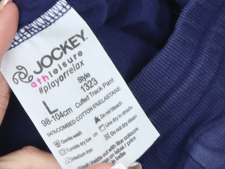Jockey Girls Blue Cotton Jogger Trousers L with Drawstring Waist