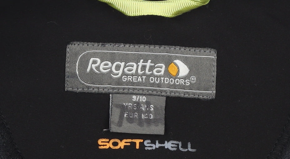 Regatta Boys Black Softshell Jacket 9-10 Years Zip Lightweight Outdoor
