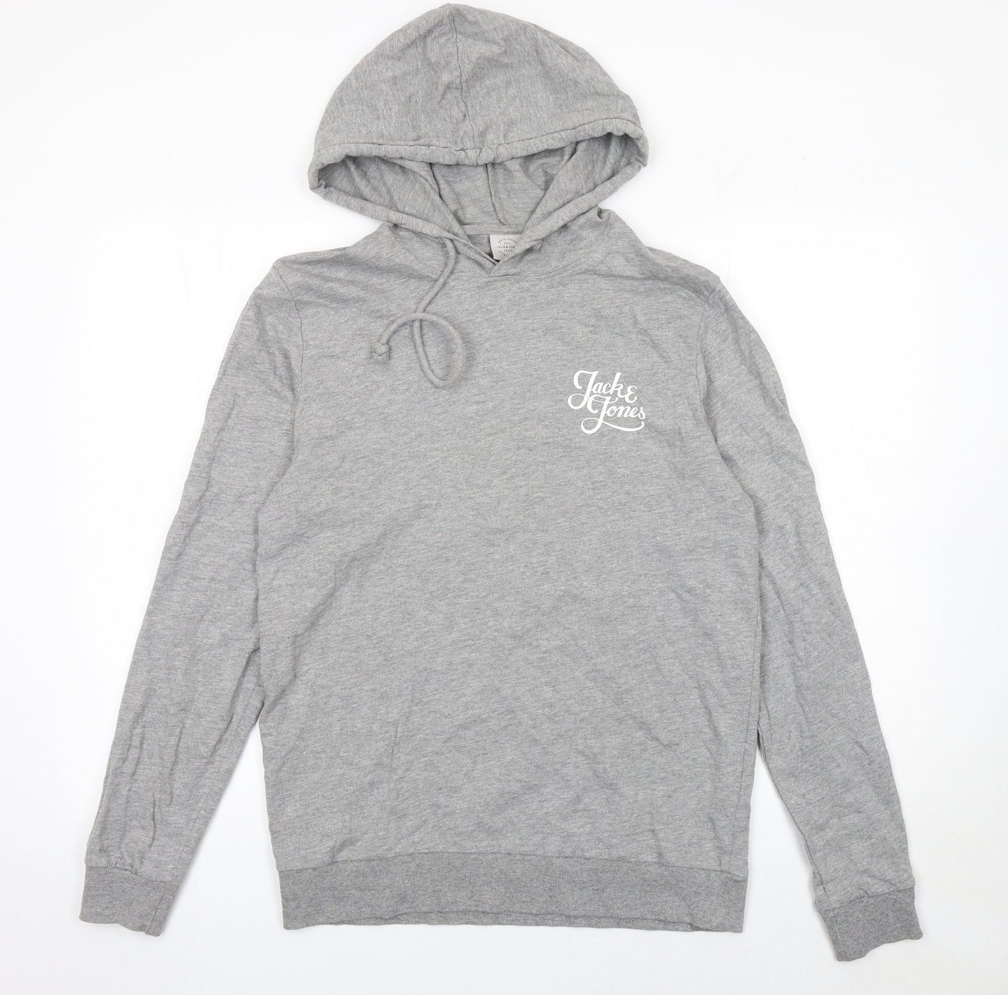 Jack & Jones Mens Grey Regular Fit Pullover Hoodie Size M