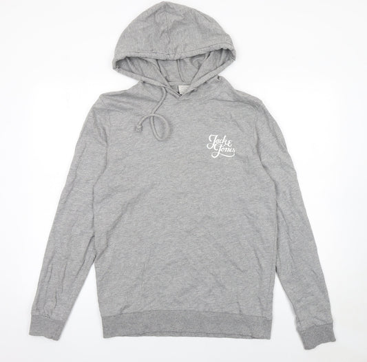 Jack & Jones Mens Grey Regular Fit Pullover Hoodie Size M