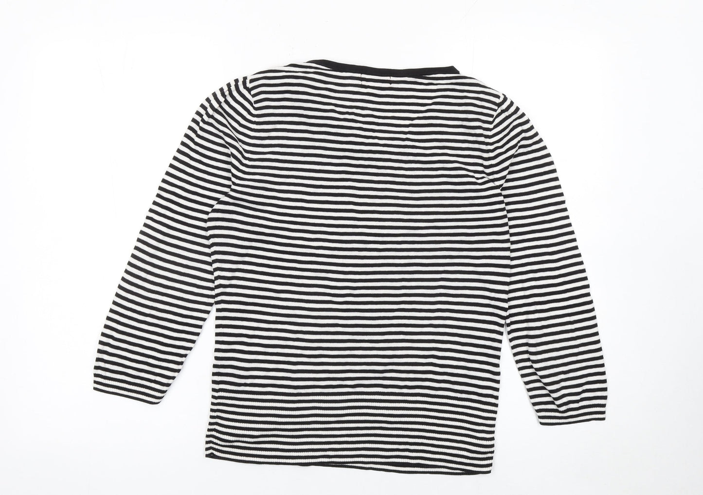 Monsoon Women's Black White Striped Bow Jumper Size 12 Cotton Knit
