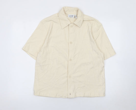 Weekday Women Beige Cotton Short Sleeve Button-Up Shirt XS