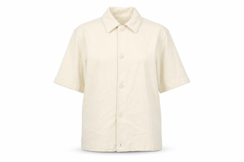 Weekday Women Beige Cotton Short Sleeve Button-Up Shirt XS