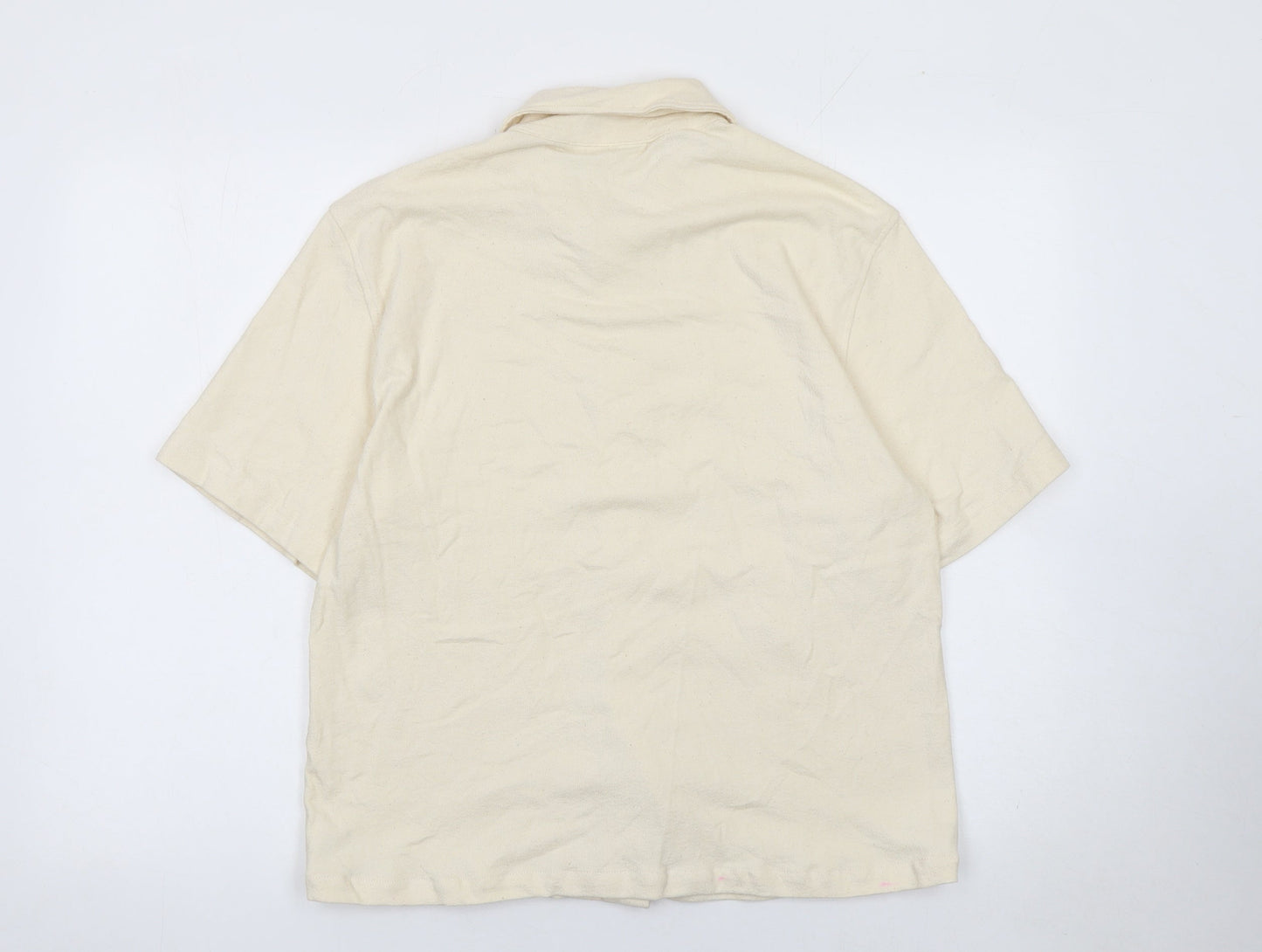 Weekday Women Beige Cotton Short Sleeve Button-Up Shirt XS