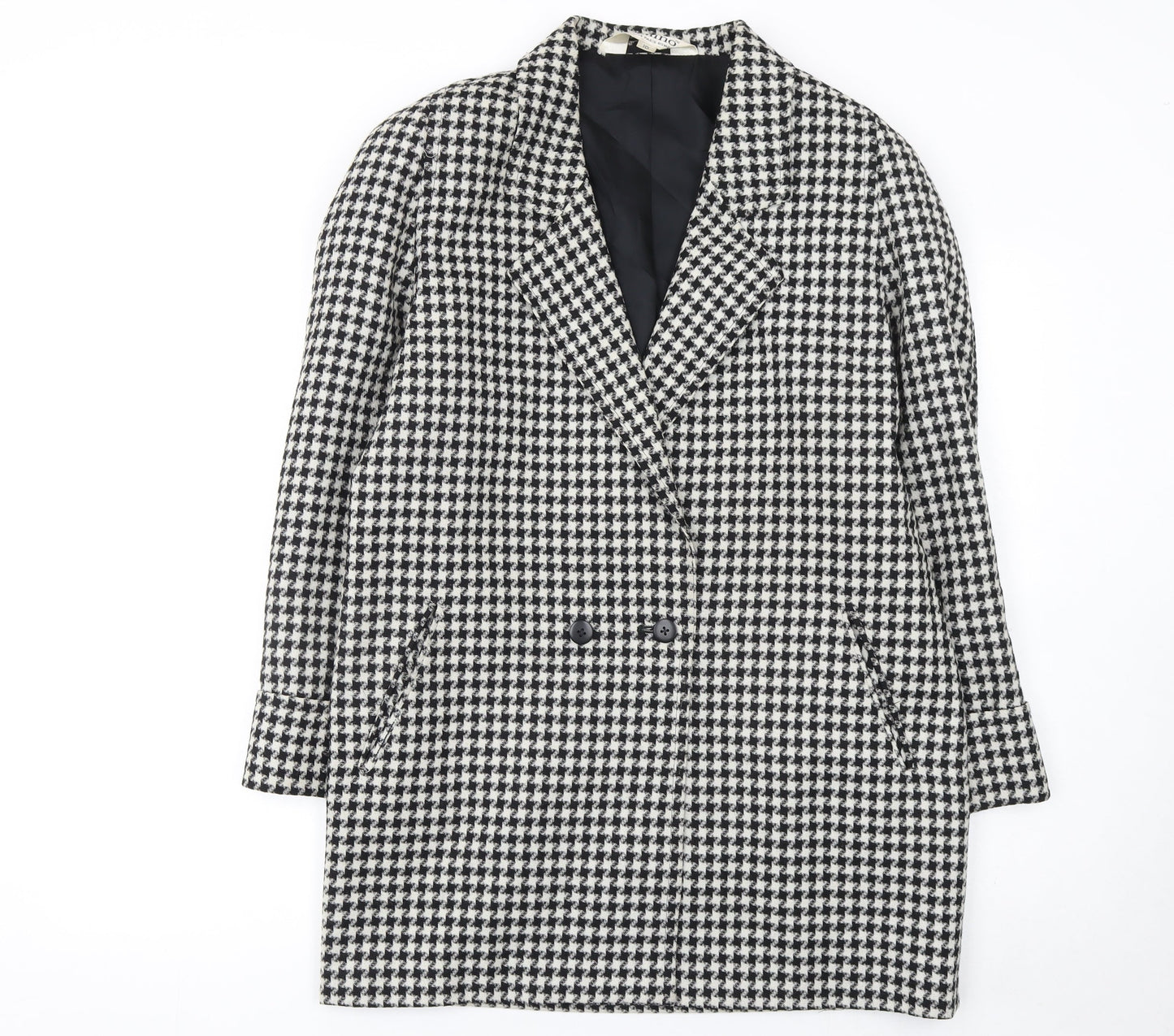 Bellino Women's Black Houndstooth Wool Blend Double-Breasted Blazer Size 10