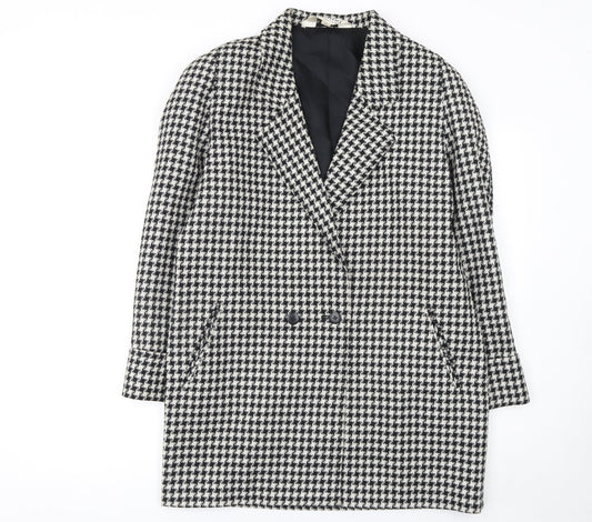 Bellino Women's Black Houndstooth Wool Blend Double-Breasted Blazer Size 10