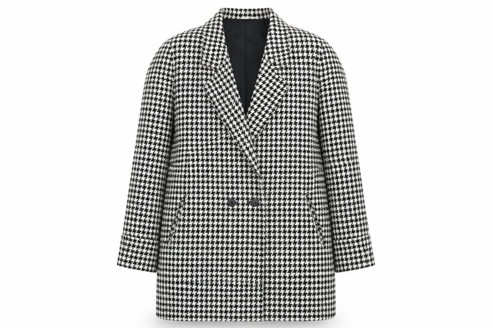 Bellino Women's Black Houndstooth Wool Blend Double-Breasted Blazer Size 10