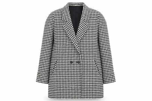 Bellino Women's Black Houndstooth Wool Blend Double-Breasted Blazer Size 10