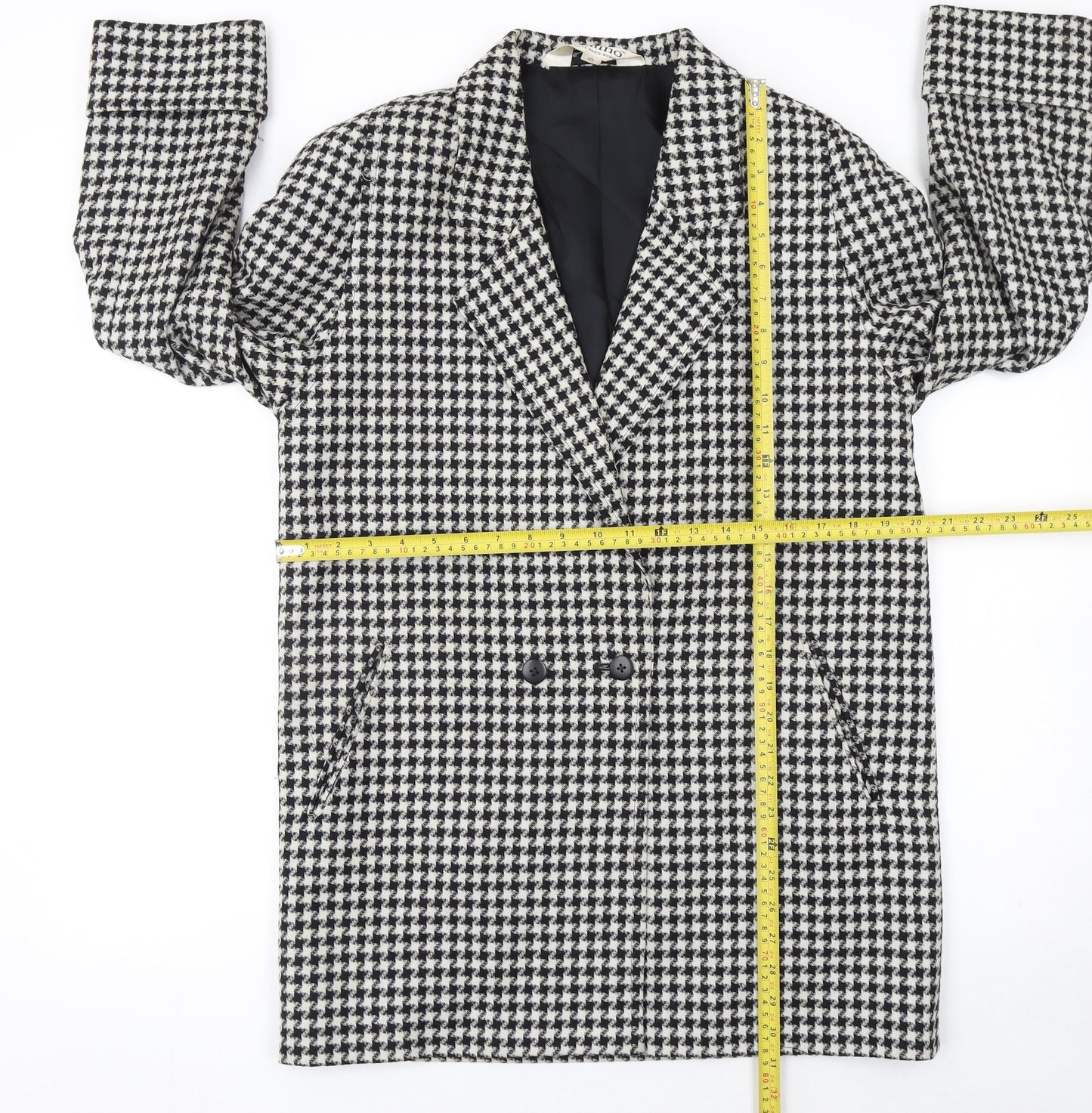 Bellino Women's Black Houndstooth Wool Blend Double-Breasted Blazer Size 10