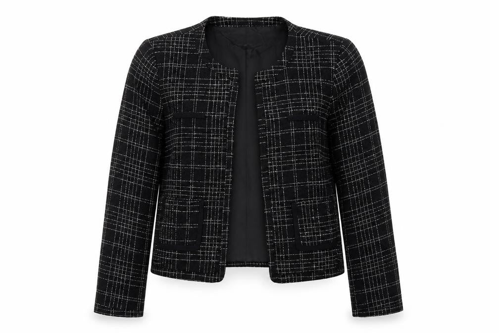 Peacocks Women's Black Checked Lined Blazer Size 14 Polyester Viscose