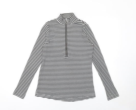 Next Women’s Black Striped Mock Neck Long Sleeve Zip Top Size 10