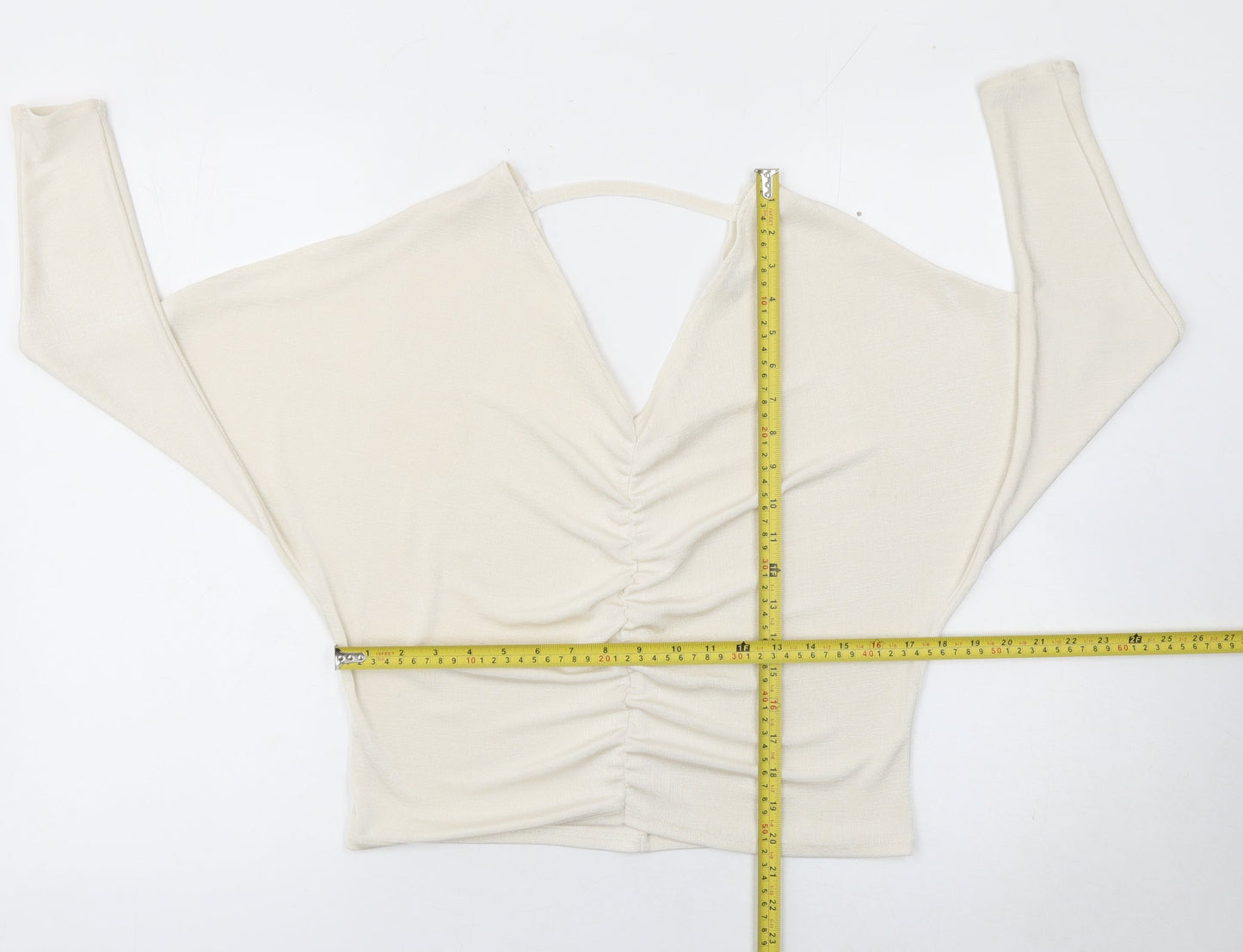 River Island Women’s Ivory Ruched V-Neck Cropped Blouse Size 8