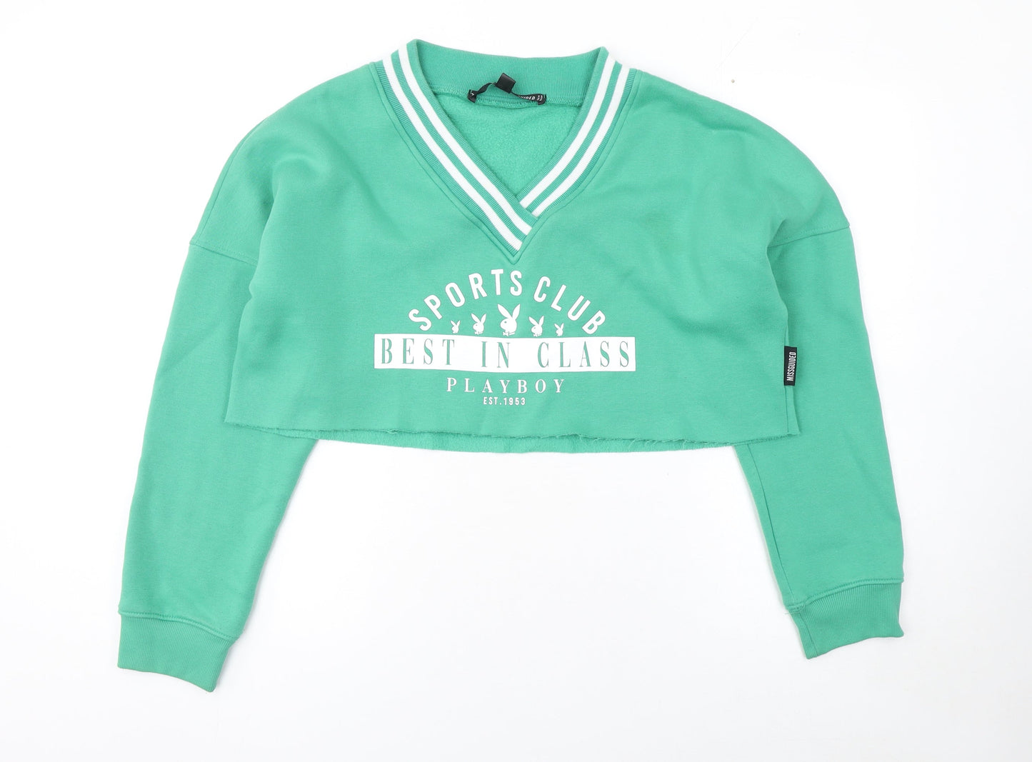 Playboy x Missguided Green Cropped V-Neck Sweatshirt Women's Size M