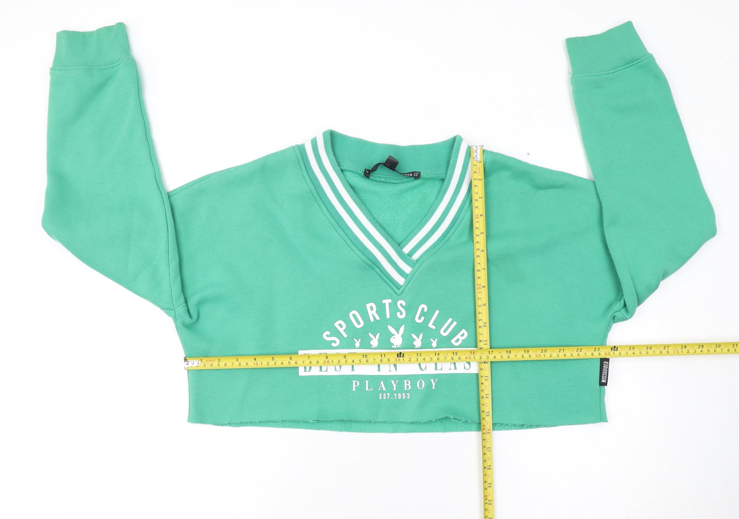 Playboy x Missguided Green Cropped V-Neck Sweatshirt Women's Size M