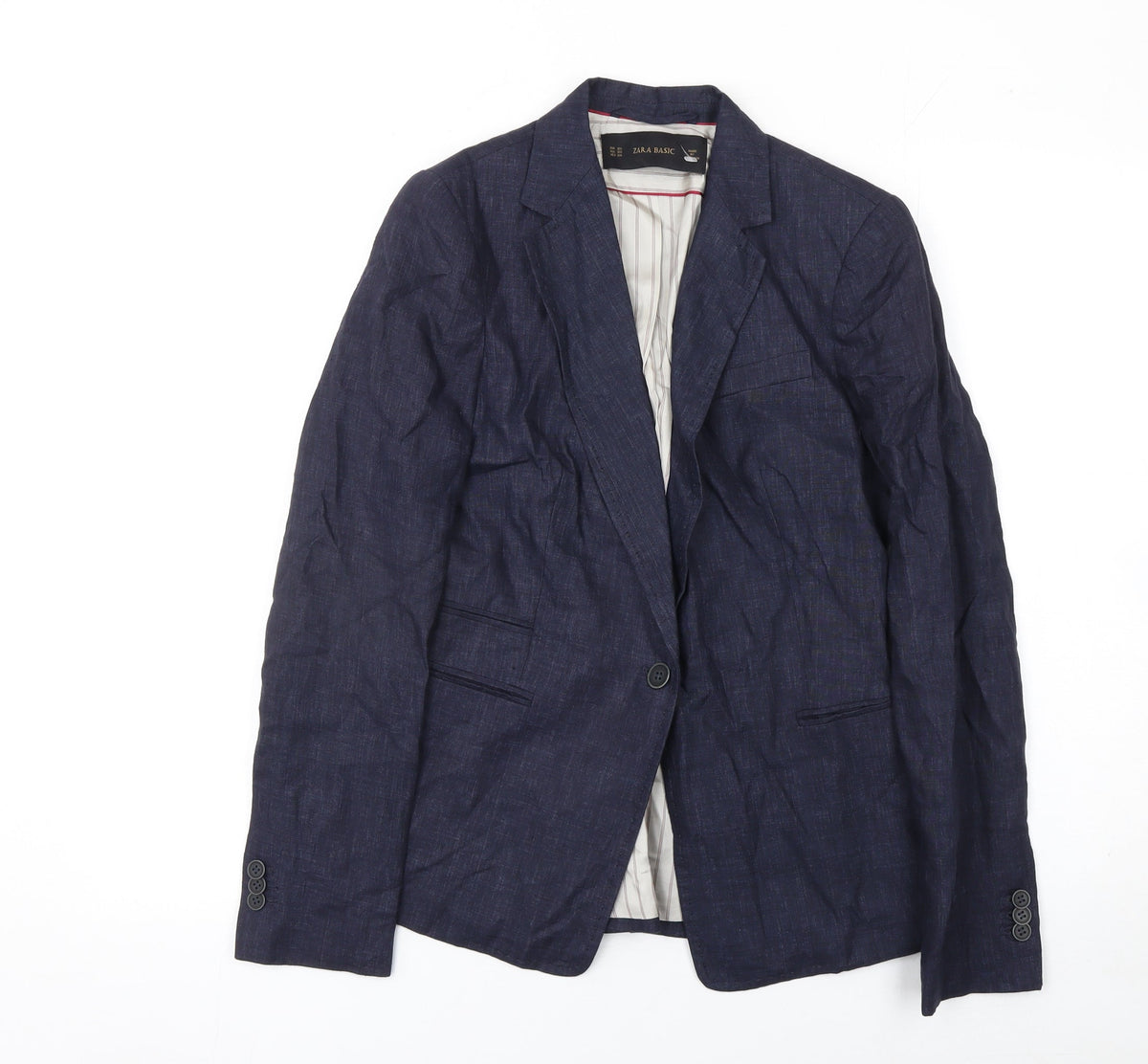 Zara Basic Women's Blue Linen Single Breasted Blazer XS