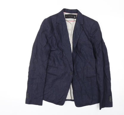 Zara Basic Women's Blue Linen Single Breasted Blazer XS