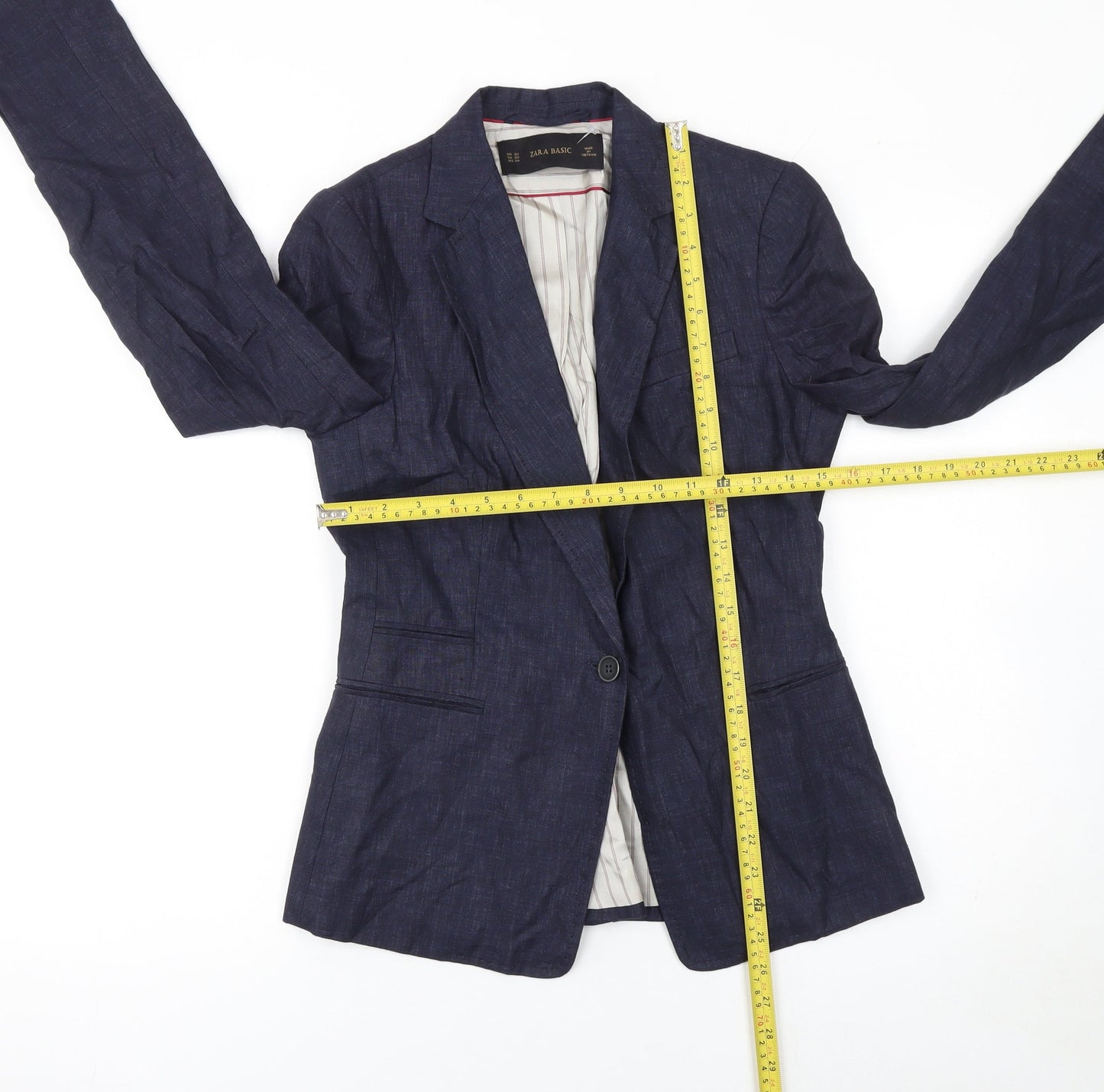 Zara Basic Women's Blue Linen Single Breasted Blazer XS