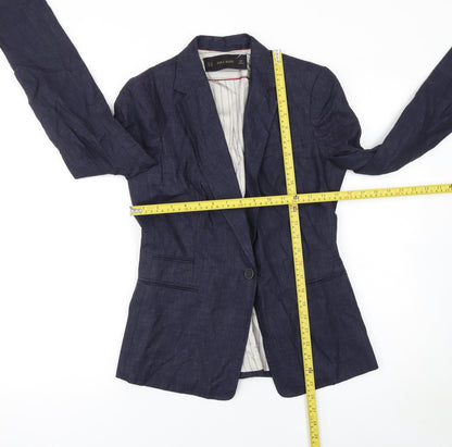 Zara Basic Women's Blue Linen Single Breasted Blazer XS