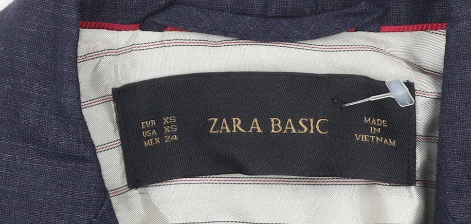 Zara Basic Women's Blue Linen Single Breasted Blazer XS
