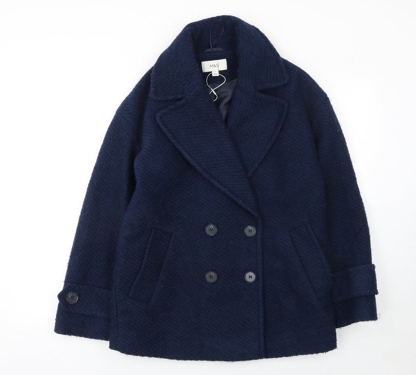 Marks and Spencer Women's Blue Wool Blend Double-Breasted Blazer UK 8