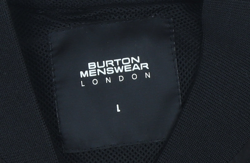 Burton Menswear London Men’s Black Bomber Jacket L Full Zip Polyester