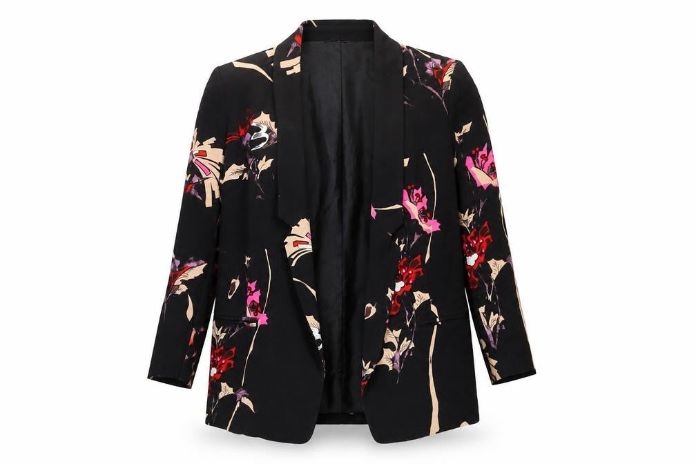 French Connection Women Black Floral Long Sleeve Blazer Size 8