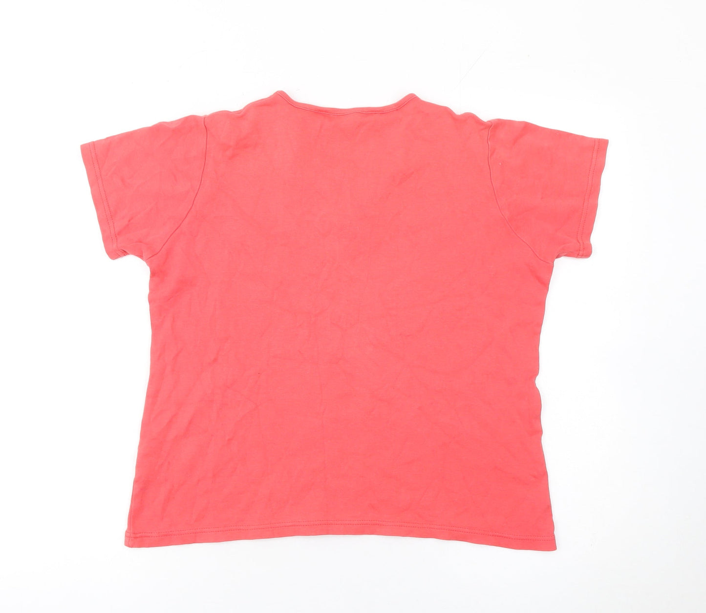 EWM Women Pink Embroidered Floral Cotton T-Shirt Size 14-16