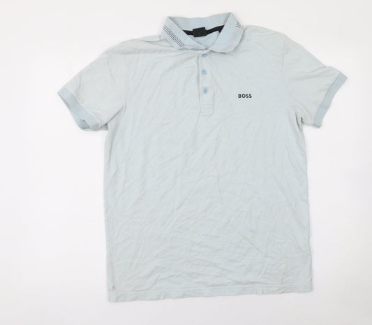 BOSS Men's Blue Pima Cotton Polo Shirt Size L Short Sleeve