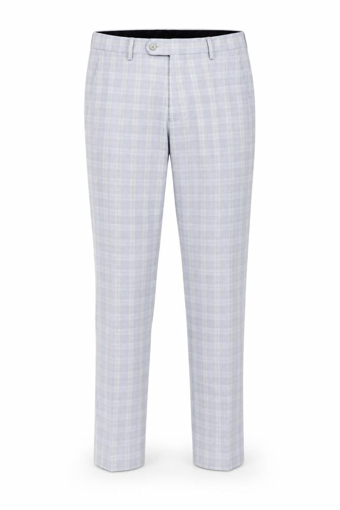 Spin Men's Grey Check Slim Fit Chino Trousers Size 38S