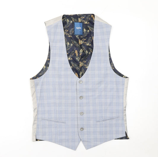 Spin Men's Blue Checked Formal Waistcoat Size 8R