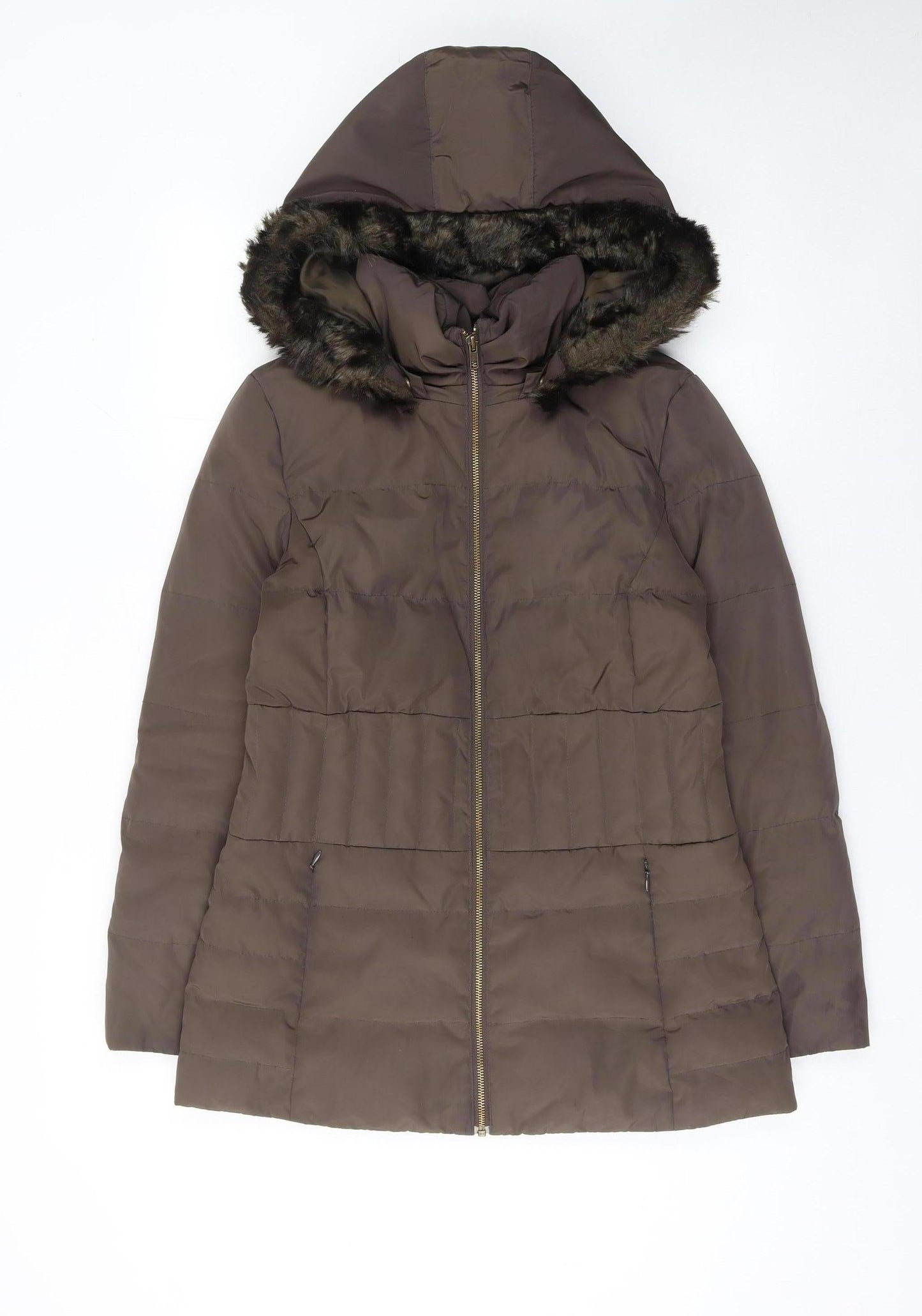 Phase Eight Women’s Brown Hooded Puffer Coat Size 10 Down Filled