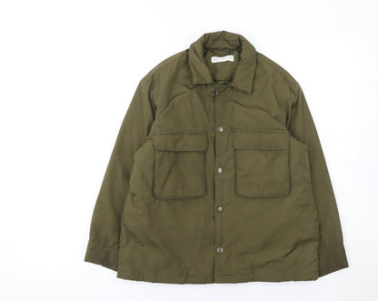 Additional front view of Zara girls’ green mid-length padded basic jacket, size 9, years