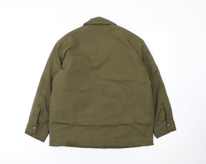 Close-up detail of Zara girls’ green mid-length padded basic jacket, size 9, years