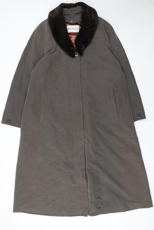 Dannimac Women's Brown Long Overcoat with Faux Fur Collar Size M